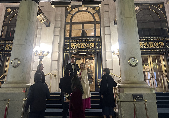 L’Alliance guests posed in front of the iconic and grand Plaza Hotel entrance before cocktails and dinner in the Plaza Ballroom.