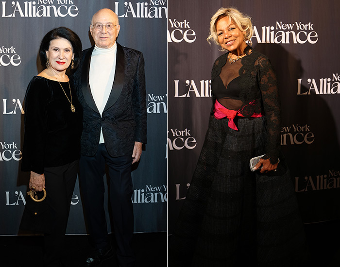 Jewelry designer and trustee Paloma Picasso with Cibus director and L’Alliance New York trustee Jean-Pierre Lehmann; Corice Arman, the widow of French-American artist Arman, who created the first trophy for the Trophée des Arts Gala and who collaborated on its recreation for L’Alliance.