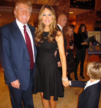 Donald, Melania and Barron at Trump Tower in 2009. Donald's evolution was just beginning. And Barron now towers over dad.