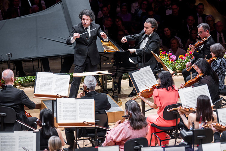 "A historic meeting of musical minds: Gustavo Dudamel and Evgeny Kissin share the stage during a night that redefined the Philharmonic’s artistic momentum."